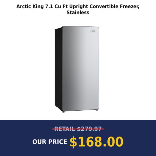 Arctic King 7.1 Cu Ft Upright Convertible Freezer, Stainless