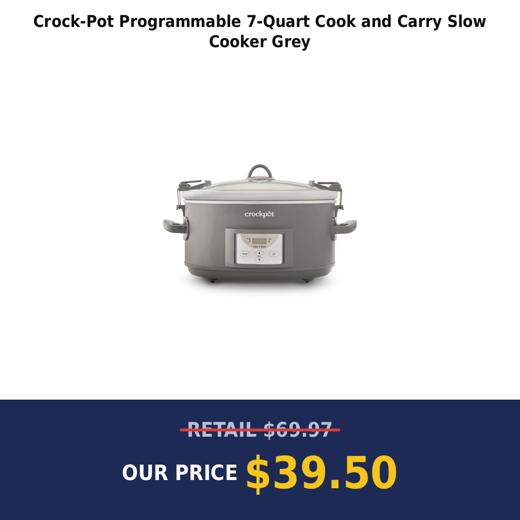 Crock-Pot Programmable 7-Quart Cook and Carry Slow Cooker Grey