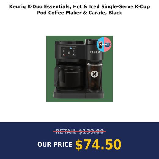 Keurig K-Duo Essentials, Hot & Iced Single-Serve K-Cup Pod Coffee Maker & Carafe, Black
