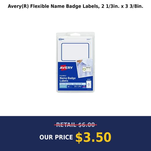 Avery(R) Flexible Name Badge Labels, 2 1/3in. x 3 3/8in.
