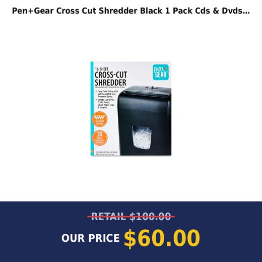 Pen+Gear Cross Cut Shredder  Black  1 Pack Cds & Dvds