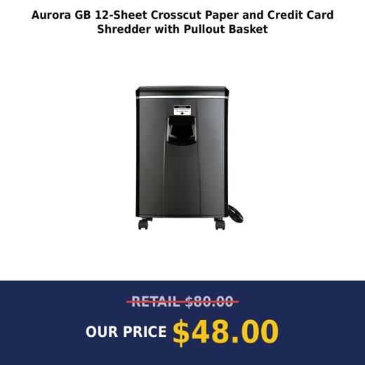 Aurora GB 12-Sheet Crosscut Paper and Credit Card Shredder with Pullout Basket