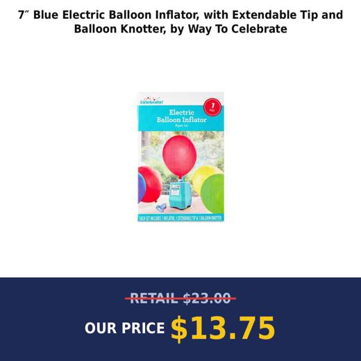 7″ Blue Electric Balloon Inflator, with Extendable Tip and Balloon Knotter, by Way To Celebrate