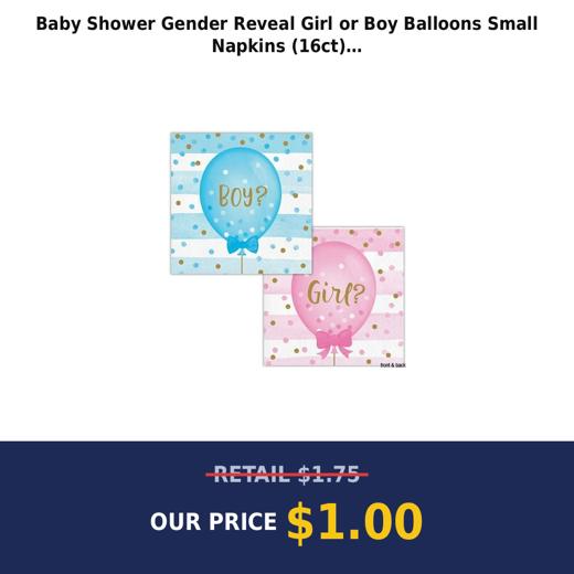 Baby Shower Gender Reveal  Girl or Boy Balloons  Small Napkins (16ct)