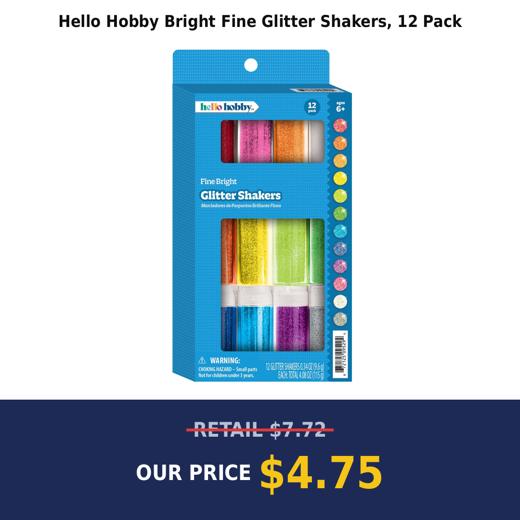 Hello Hobby Bright Fine Glitter Shakers, 12 Pack
