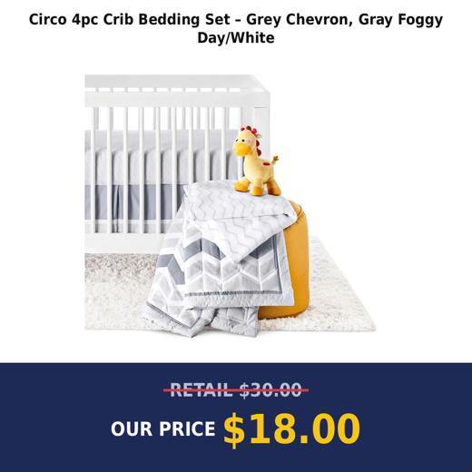 Circo 4pc Crib Bedding Set – Grey Chevron, Gray Foggy Day/White