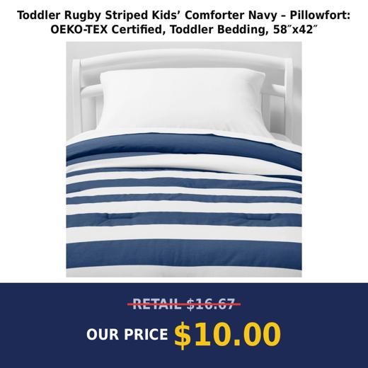 Toddler Rugby Striped Kids’ Comforter Navy – Pillowfort: OEKO-TEX Certified, Toddler Bedding, 58″x42″