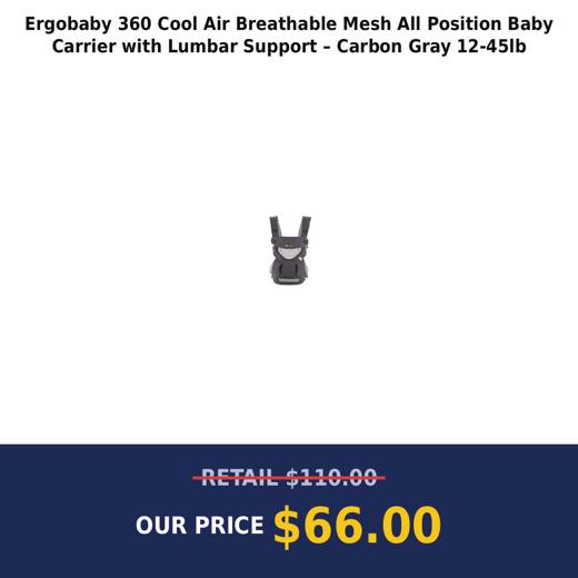 Ergobaby 360 Cool Air Breathable Mesh All Position Baby Carrier with Lumbar Support – Carbon Gray 12-45lb