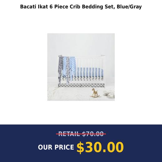 Bacati Ikat 6 Piece Crib Bedding Set, Blue/Gray