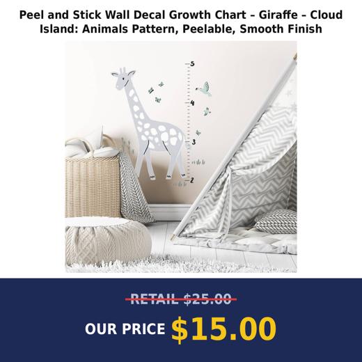 Peel and Stick Wall Decal Growth Chart – Giraffe – Cloud Island: Animals Pattern, Peelable, Smooth Finish