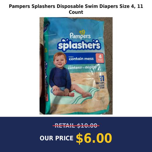 Pampers Splashers Disposable Swim Diapers Size 4, 11 Count