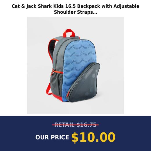 Cat & Jack Shark Kids 16.5  Backpack with Adjustable Shoulder Straps