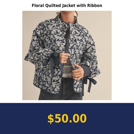 Floral Quilted Jacket with Ribbon
