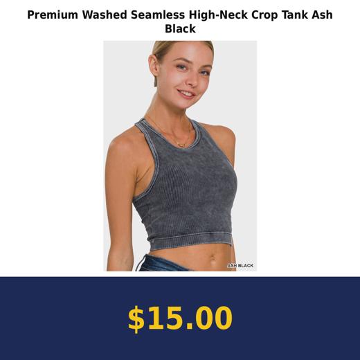 Premium Washed Seamless High-Neck Crop Tank Ash Black