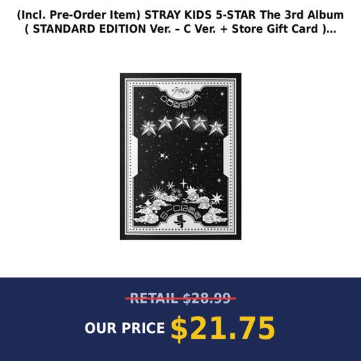 (Incl. Pre-Order Item) STRAY KIDS 5-STAR The 3rd Album ( STANDARD EDITION Ver. – C Ver. + Store Gift Card ) K-POP SEALED