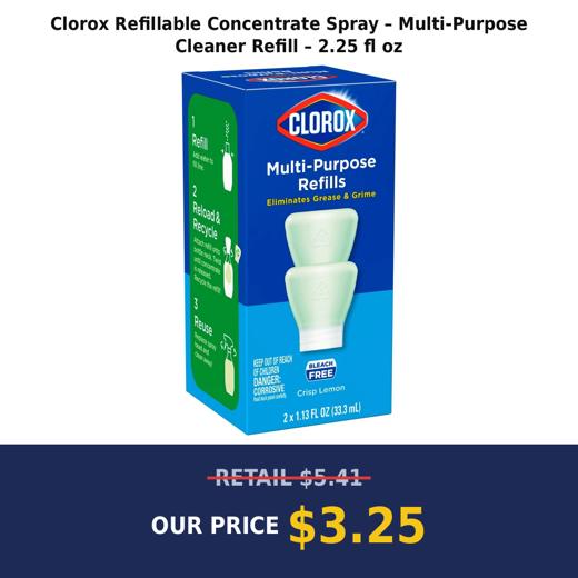 Clorox Refillable Concentrate Spray – Multi-Purpose Cleaner Refill – 2.25 fl oz