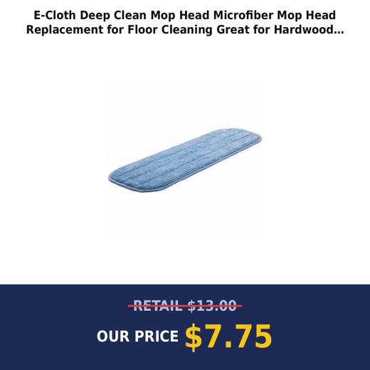 E-Cloth Deep Clean Mop Head  Microfiber Mop Head Replacement for Floor Cleaning  Great for Hardwood  Laminate  Tile and Stone Flooring  Washable and Reusable  100 Wash Guarantee  1 Pack
