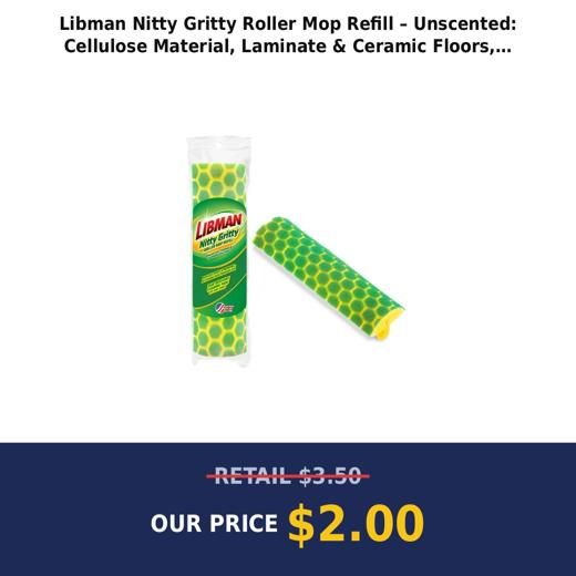 Libman Nitty Gritty Roller Mop Refill – Unscented: Cellulose Material, Laminate & Ceramic Floors, 13.25-inch Width