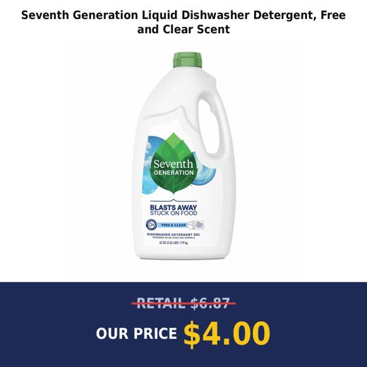 Seventh Generation Liquid Dishwasher Detergent, Free and Clear Scent