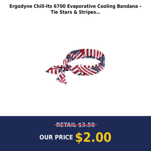 Ergodyne Chill-Its 6700 Evaporative Cooling Bandana – Tie Stars & Stripes