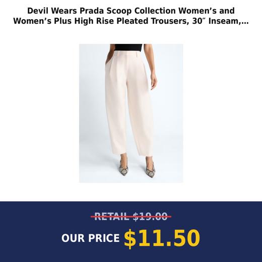 Devil Wears Prada Scoop Collection Women’s and Women’s Plus High Rise Pleated Trousers, 30″ Inseam, Size 4