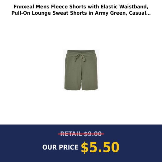 Fnnxeal Mens Fleece Shorts with Elastic Waistband, Pull-On Lounge Sweat Shorts in Army Green, Casual Athletic Drawstring