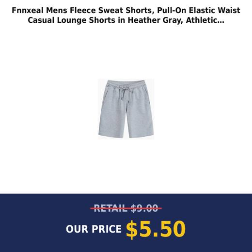 Fnnxeal Mens Fleece Sweat Shorts, Pull-On Elastic Waist Casual Lounge Shorts in Heather Gray, Athletic Drawstring Mid-Th