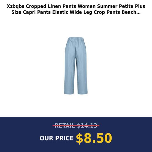 Xzbqbs Cropped Linen Pants Women Summer Petite Plus Size Capri Pants Elastic Wide Leg Crop Pants Beach Trousers with Poc