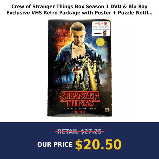 Crew of Stranger Things Box Season 1 DVD & Blu Ray Exclusive VHS Retro Package with Poster + Puzzle Netflix Series 2 ite