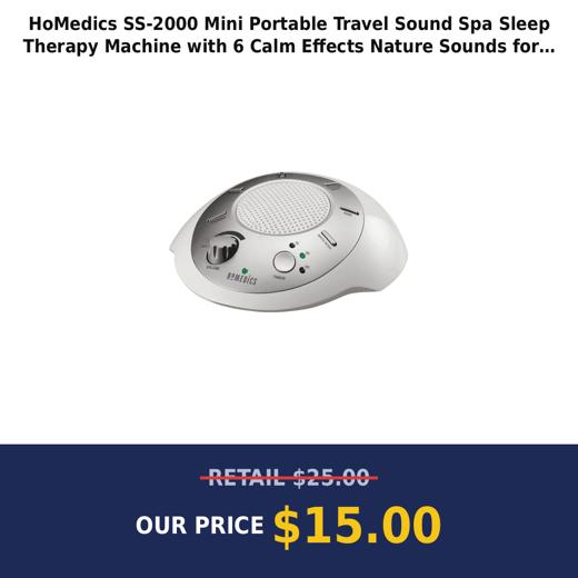 HoMedics SS-2000 Mini Portable Travel Sound Spa Sleep Therapy Machine with 6 Calm Effects Nature Sounds for Home