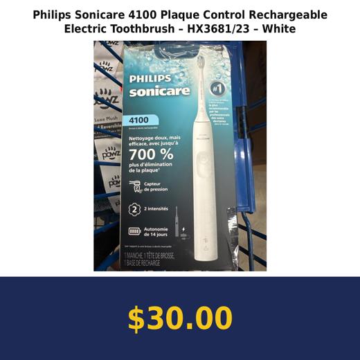 Philips Sonicare 4100 Plaque Control Rechargeable Electric Toothbrush – HX3681/23 – White
