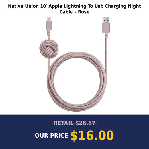 Native Union 10′ Apple Lightning To Usb Charging Night Cable – Rose