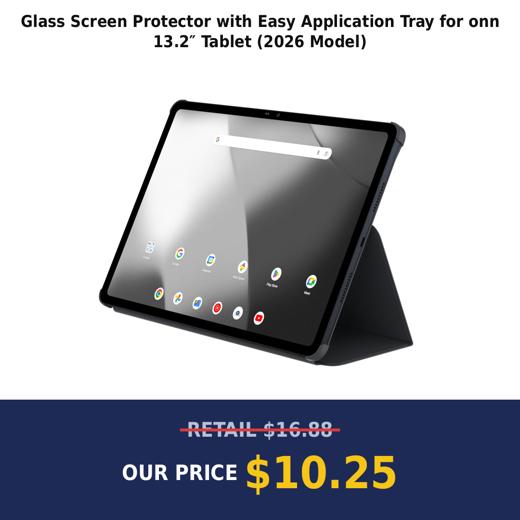 Glass Screen Protector with Easy Application Tray for onn 13.2″ Tablet (2026 Model)