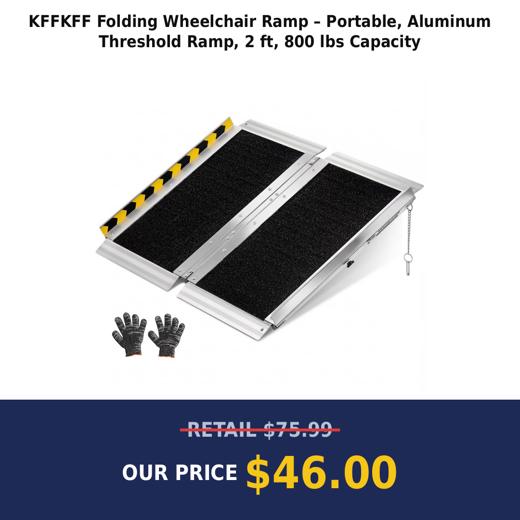 KFFKFF Folding Wheelchair Ramp – Portable, Aluminum Threshold Ramp, 2 ft, 800 lbs Capacity