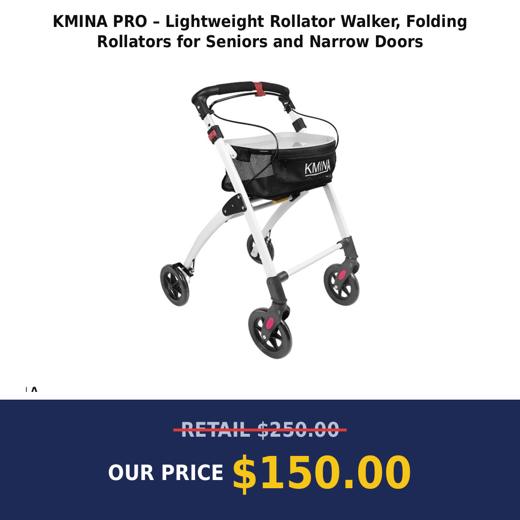 KMINA PRO – Lightweight Rollator Walker, Folding Rollators for Seniors and Narrow Doors