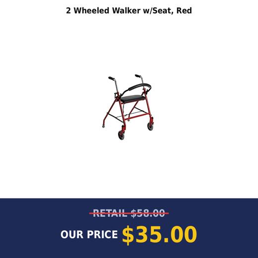 2 Wheeled Walker w/Seat, Red