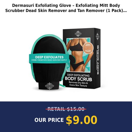 Dermasuri Exfoliating Glove – Exfoliating Mitt Body Scrubber Dead Skin Remover and Tan Remover (1 Pack)
