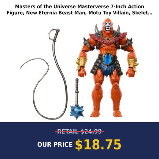 Masters of the Universe Masterverse 7-Inch Action Figure, New Eternia Beast Man, Motu Toy Villain, Skeletor Henchman, 30