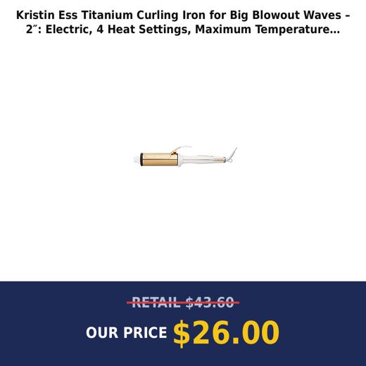 Kristin Ess Titanium Curling Iron for Big Blowout Waves – 2″: Electric, 4 Heat Settings, Maximum Temperature 425°F