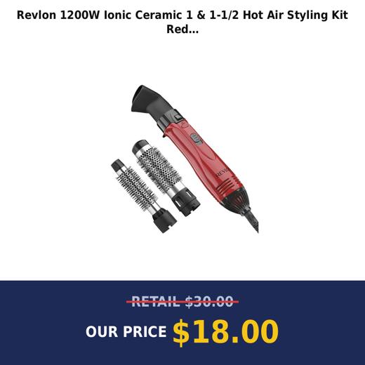 Revlon 1200W Ionic Ceramic 1 & 1-1/2 Hot Air Styling Kit Red