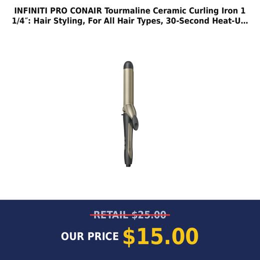 INFINITI PRO CONAIR Tourmaline Ceramic Curling Iron 1 1/4″: Hair Styling, For All Hair Types, 30-Second Heat-Up, 5 Heat Settings