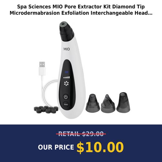 Spa Sciences MIO Pore Extractor Kit Diamond Tip Microdermabrasion Exfoliation Interchangeable Head with 3 Extraction Tips White
