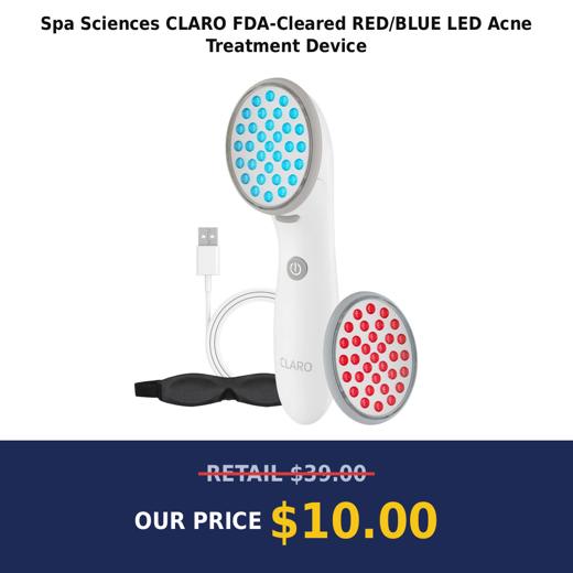Spa Sciences CLARO FDA-Cleared RED/BLUE LED Acne Treatment Device