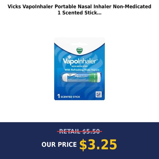 Vicks VapoInhaler Portable Nasal Inhaler  Non-Medicated  1 Scented Stick