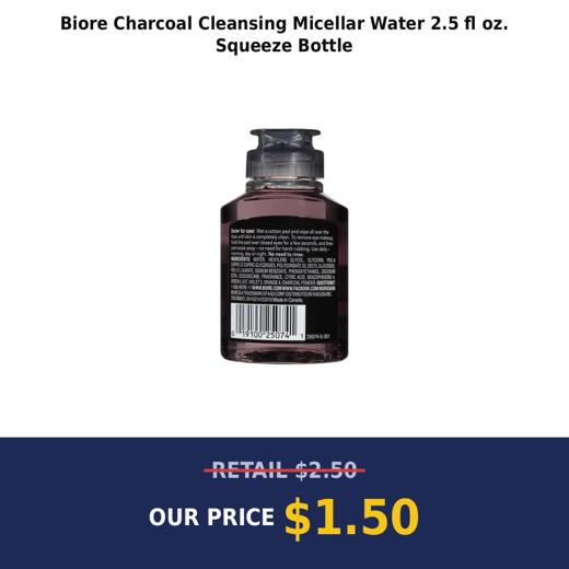 Biore Charcoal Cleansing Micellar Water 2.5 fl oz. Squeeze Bottle