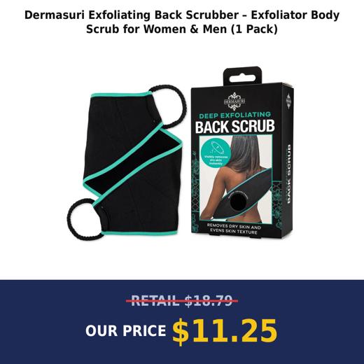 Dermasuri Exfoliating Back Scrubber – Exfoliator Body Scrub for Women & Men (1 Pack)