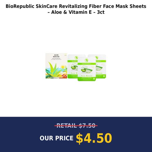BioRepublic SkinCare Revitalizing Fiber Face Mask Sheets – Aloe & Vitamin E – 3ct