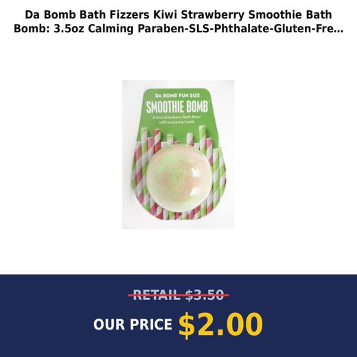 Da Bomb Bath Fizzers Kiwi Strawberry Smoothie Bath Bomb: 3.5oz Calming Paraben-SLS-Phthalate-Gluten-Free Soak
