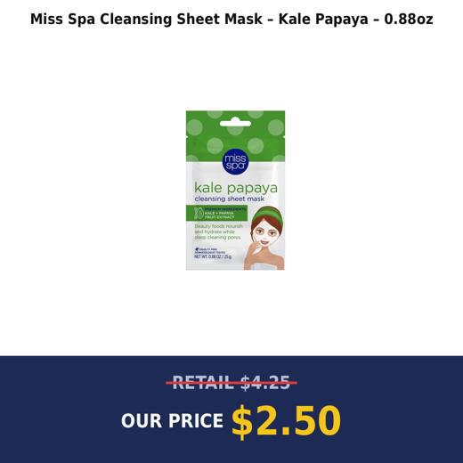 Miss Spa Cleansing Sheet Mask – Kale Papaya – 0.88oz