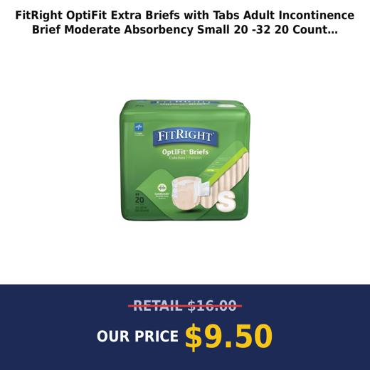 FitRight OptiFit Extra Briefs with Tabs  Adult Incontinence Brief  Moderate Absorbency  Small  20 -32   20 Count